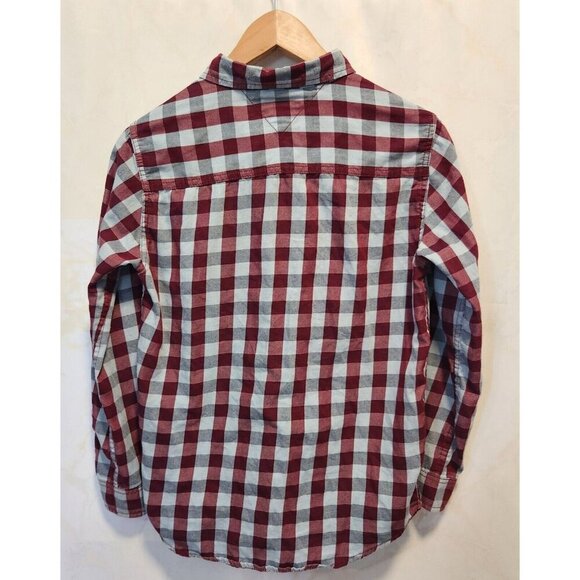 Tommy Hilfiger Button Down Shirt Youth Boys LG Long Sleeve‎ Maroon/Blue Plaid - Picture 3 of 6